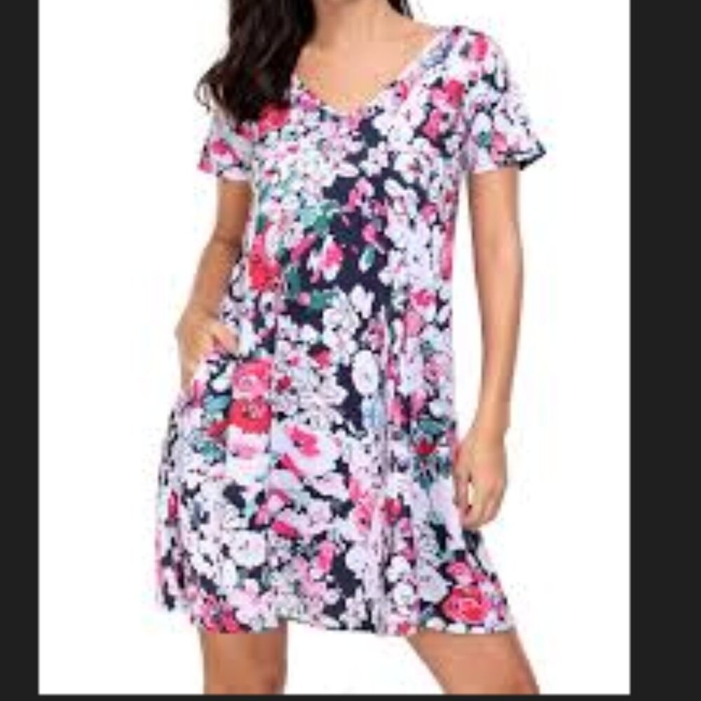 Women's Floral Short Sleeve Casual Jersey Dress Size XL